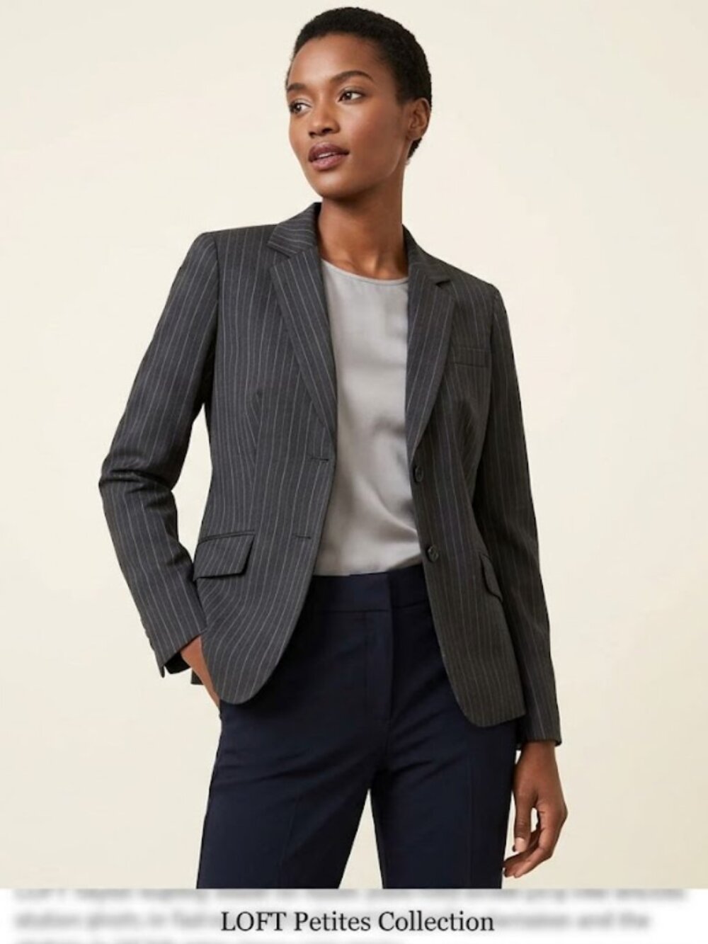 Ann Taylor LOFT Dark Gray Striped Blazer Petites Black Blazer Suit Jacket Sz 2P